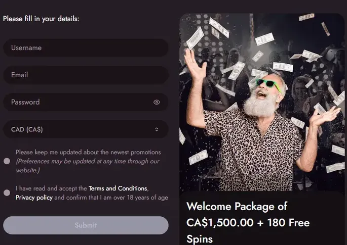 Aperçu de l’inscription sur Mr Fortune Casino